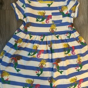 Mini Boden Blue and White Striped Dress with Mermaid Print